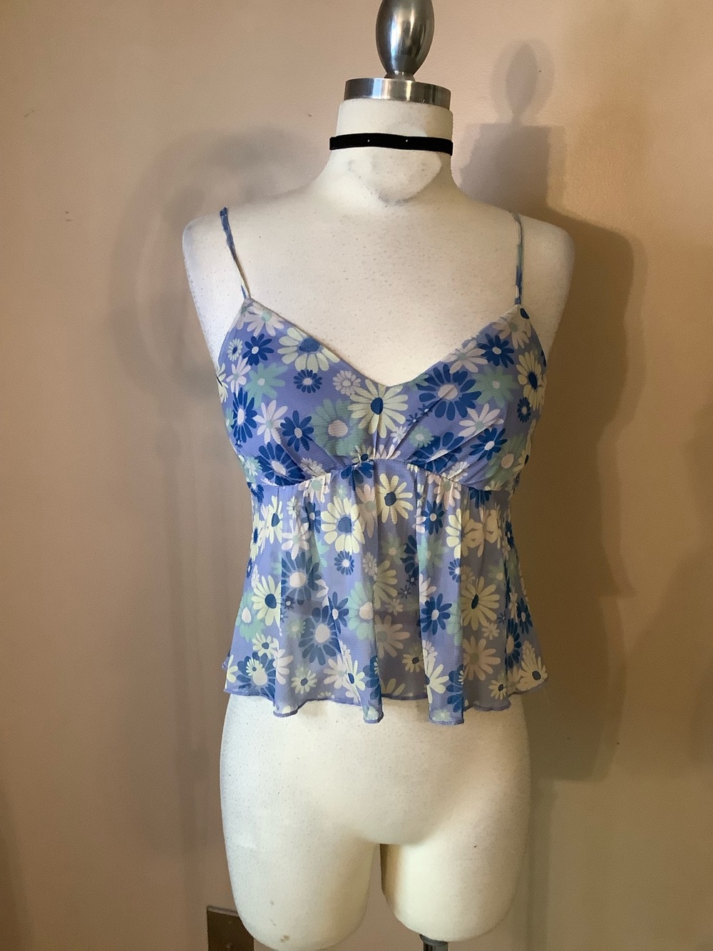 Tilly’s RSQ Sexy Blue Floral Sheer Y2K Style Tank Top Cami Small 4/6.